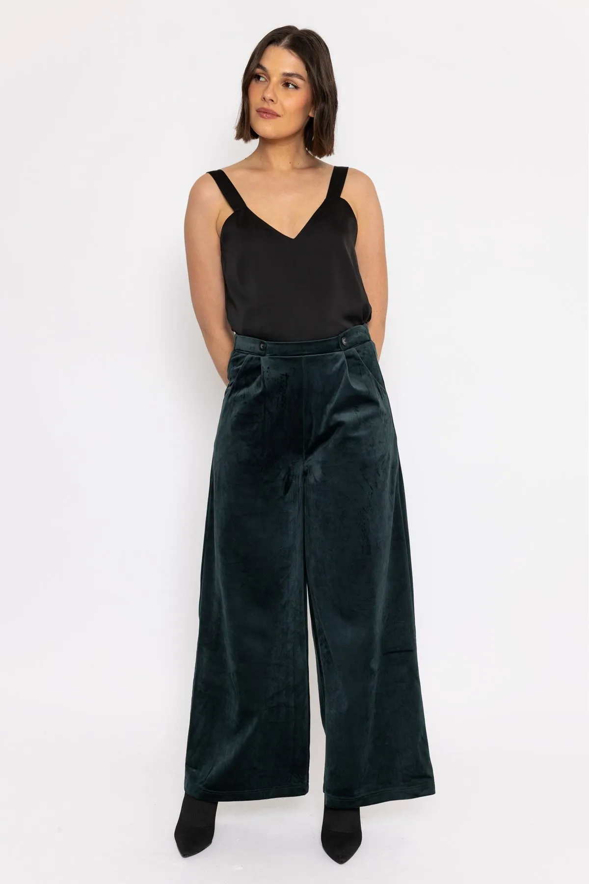 Wide Leg Velvet Pant in Teal