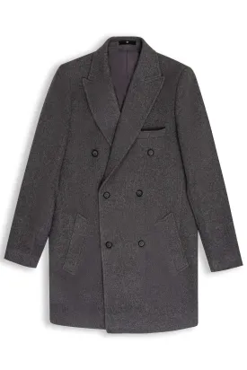 WOOLEN LONG COAT DOUBLE BREASTED GREY