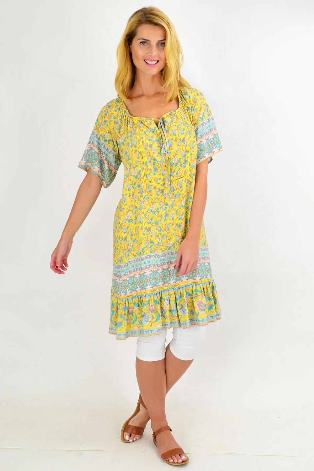 Yellow Floral Flowy Tunic Top